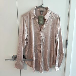H&M rose gold satin blouse/dress shirt